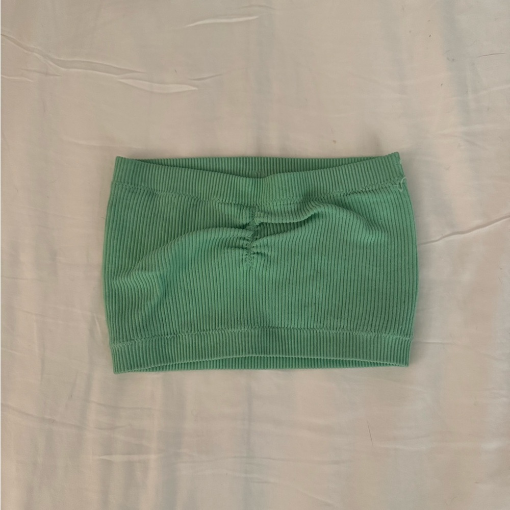 mint green ribbed scrunch tube top size small/xs